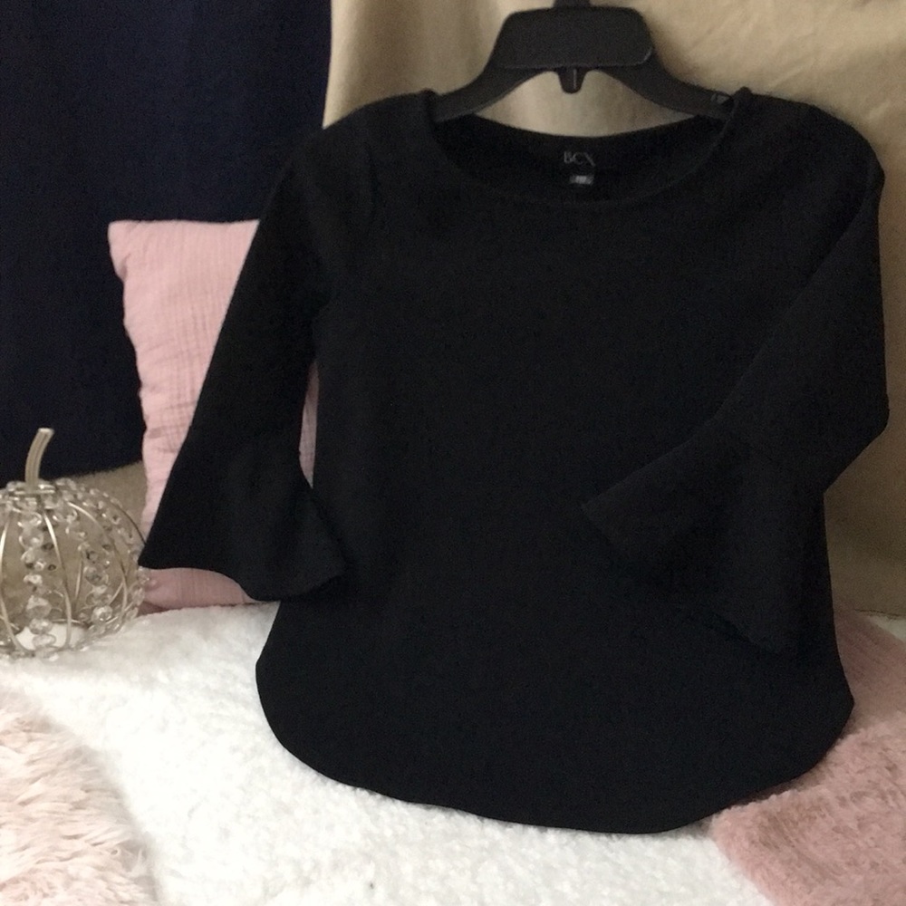 BCX Womens Business Casual Black Flared Sleeved Top